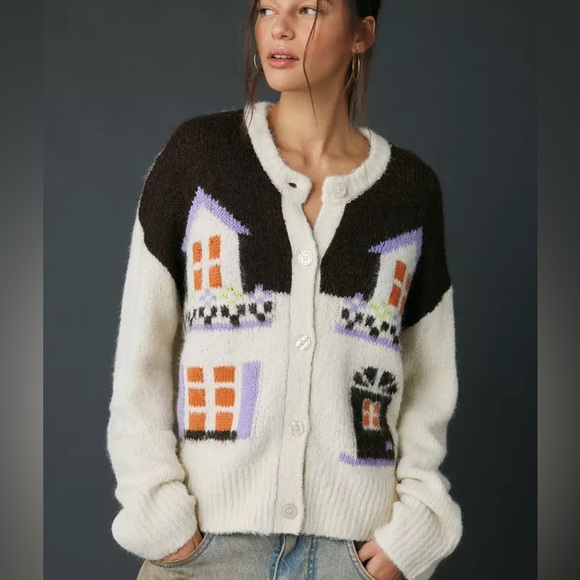 BDG Sweaters - BDG Becca Cottage Printed Brushed Knit Oversized Cardigan S